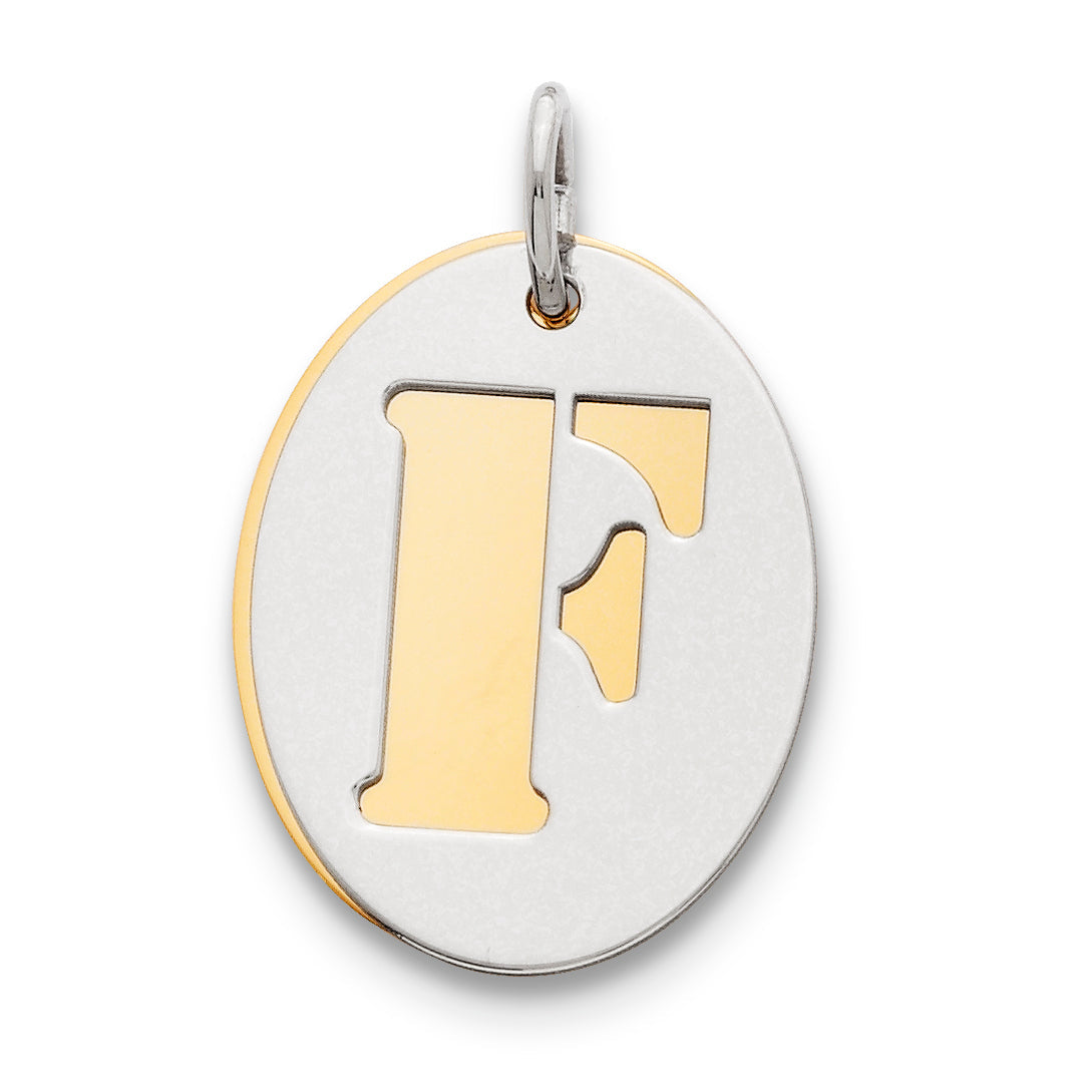 Sterling Silver Gp Initial F Double Plate Oval Charm
