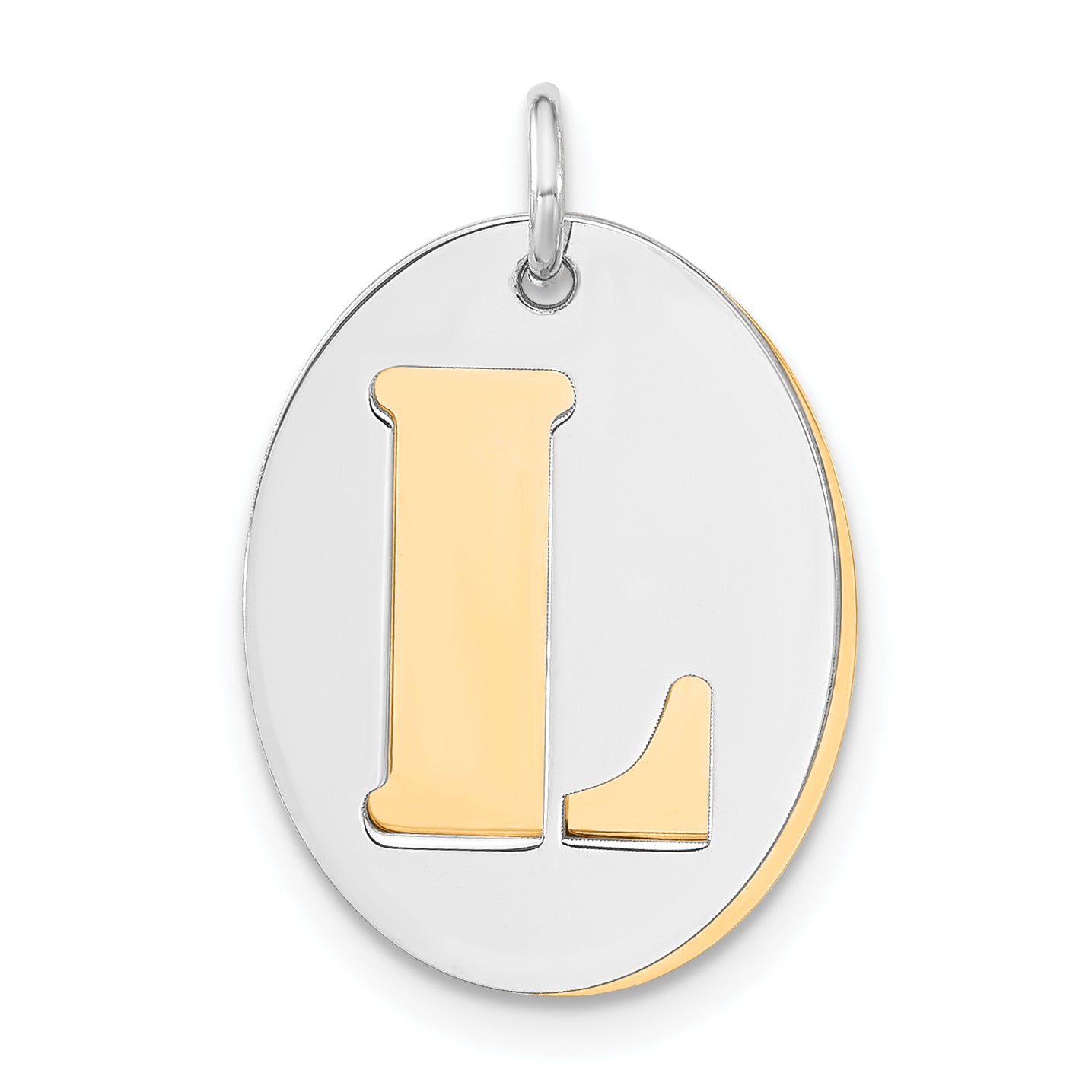 Sterling Silver Gold-Plated L Initial Double Oval Plate Charm
