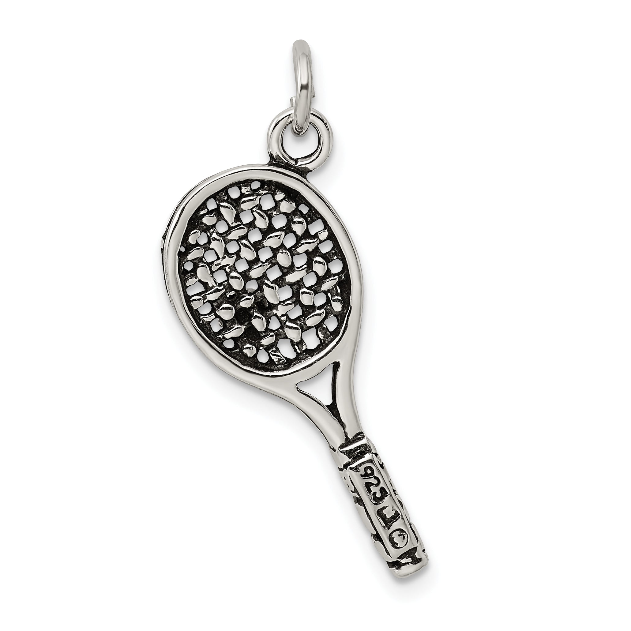 Sterling Silver Antiqued Tennis Racquet Charm