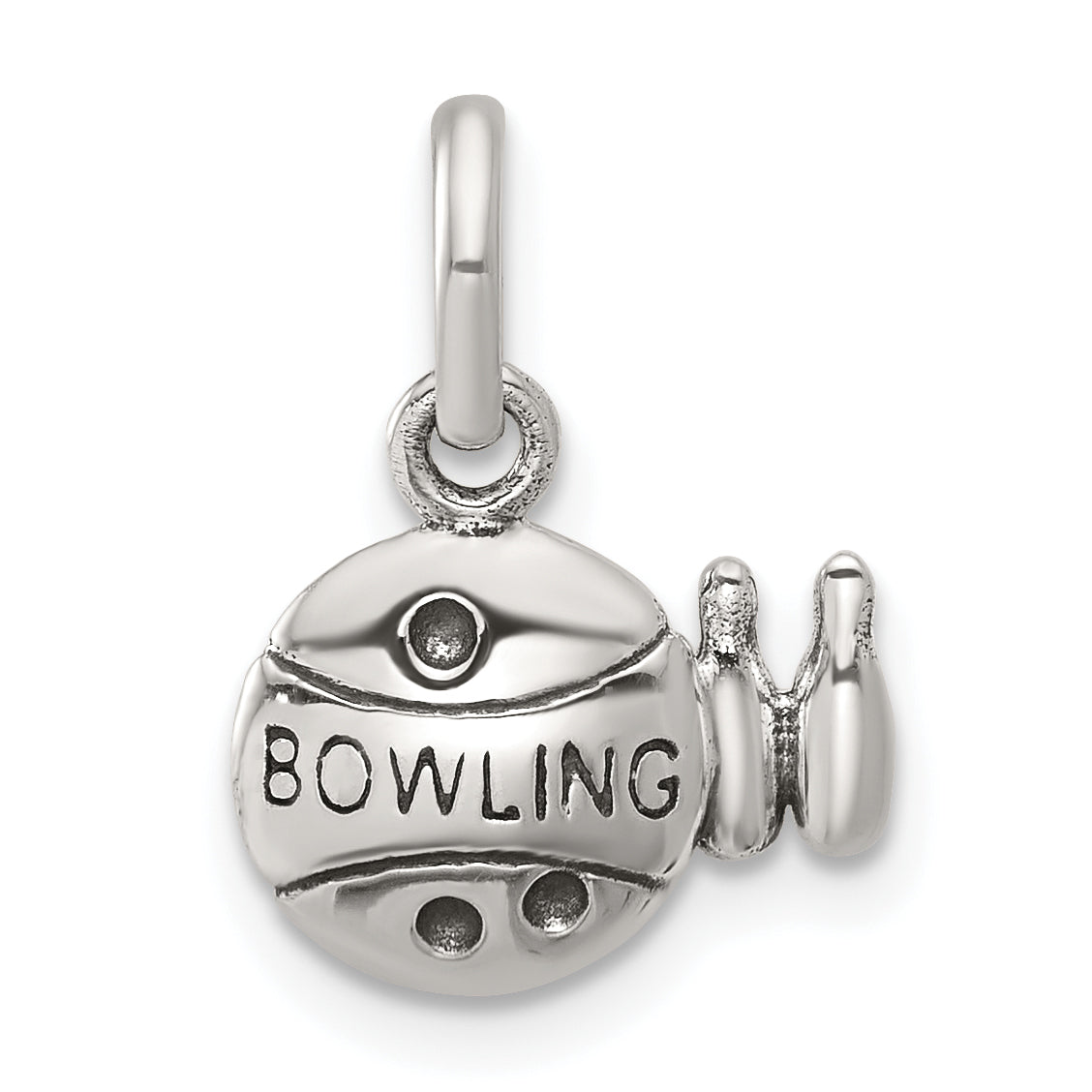 Sterling Silver Antiqued Bowling Ball And Pins Charm