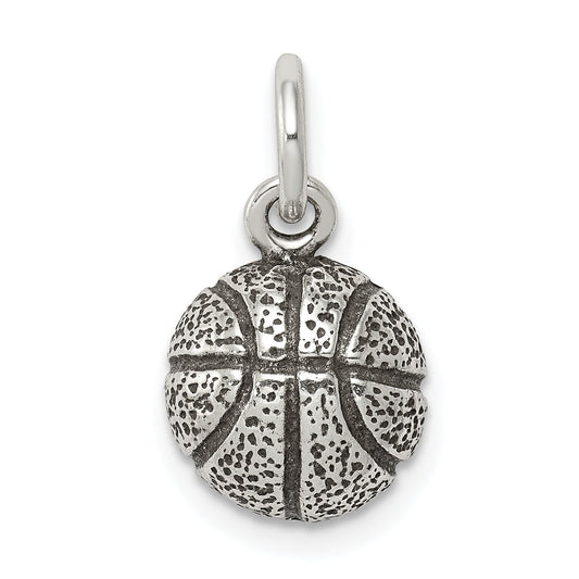 Sterling Silver Antiqued Basketball Charm