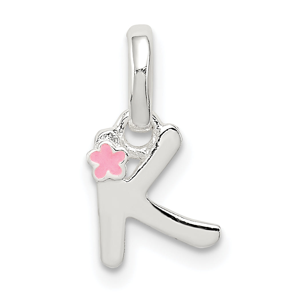 Sterling Silver Letter K With Enamel Pendant