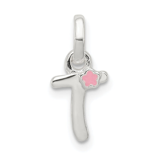 Sterling Silver Letter T With Enamel Pendant