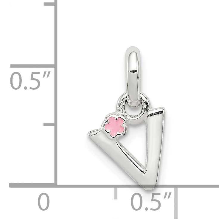 Sterling Silver Letter V With Enamel Pendant