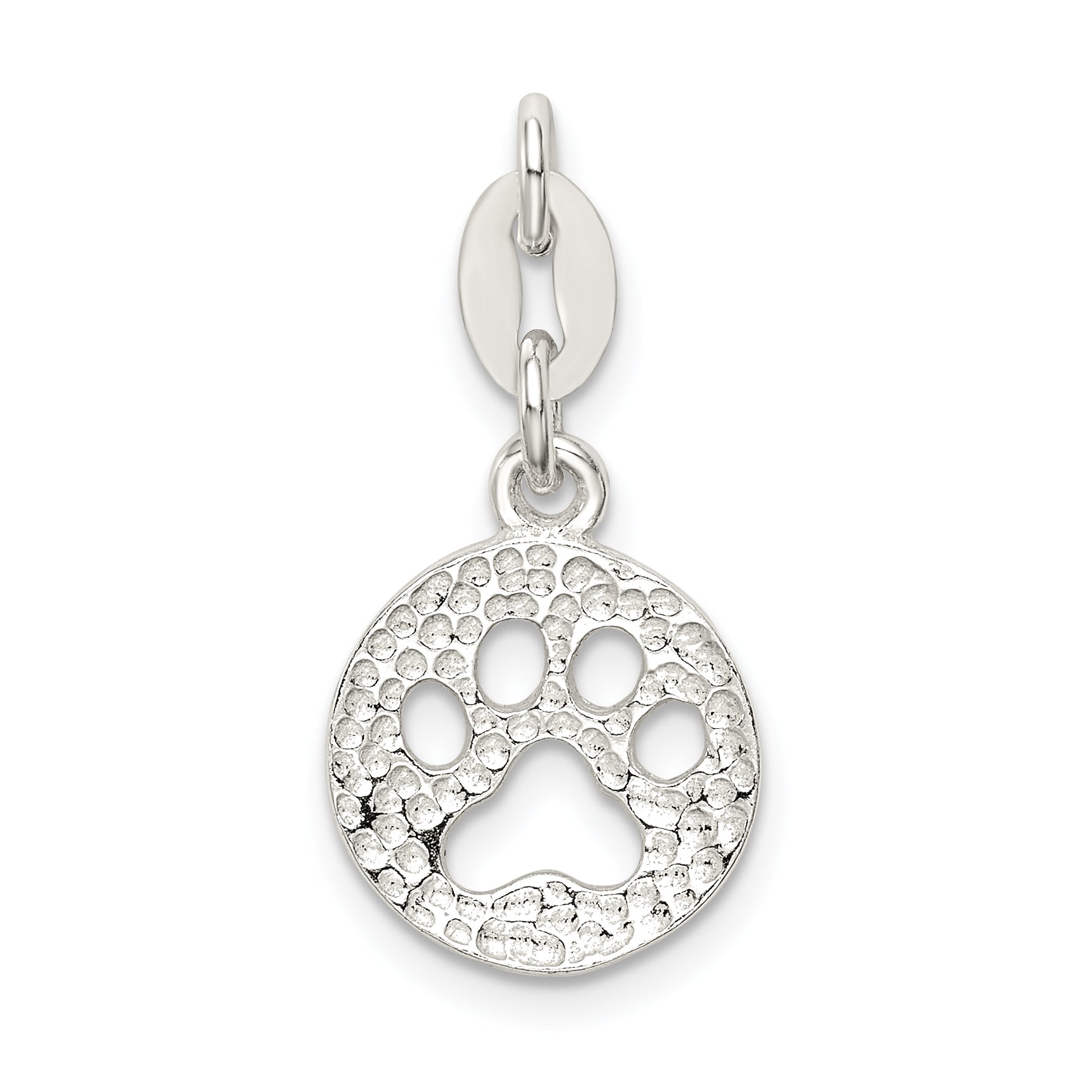 Sterling Silver Round Paw Print Pendant