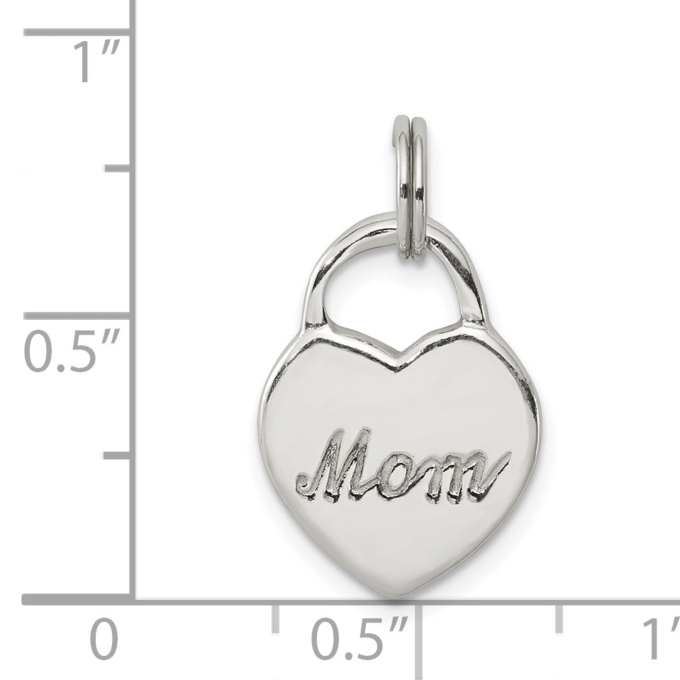 Sterling Silver Polished Mom Heart Charm