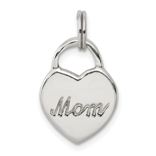 Sterling Silver Polished Mom Heart Charm