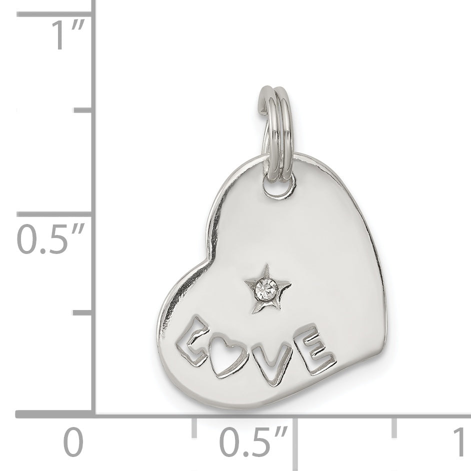 Sterling Silver Polished Love Cz Heart Charm