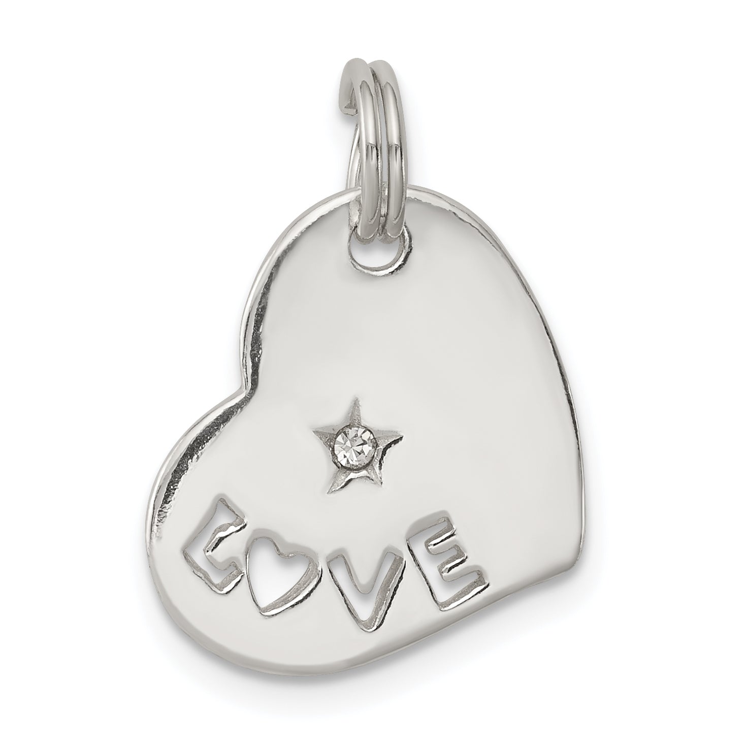 Sterling Silver Polished Love Cz Heart Charm