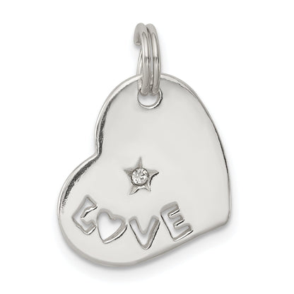 Sterling Silver Polished Love Cz Heart Charm