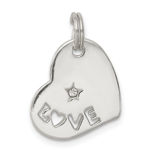 Sterling Silver Polished Love Cz Heart Charm