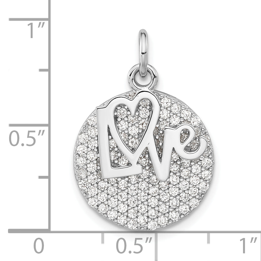 Sterling Silver Polished Cz Love Circle Pendant
