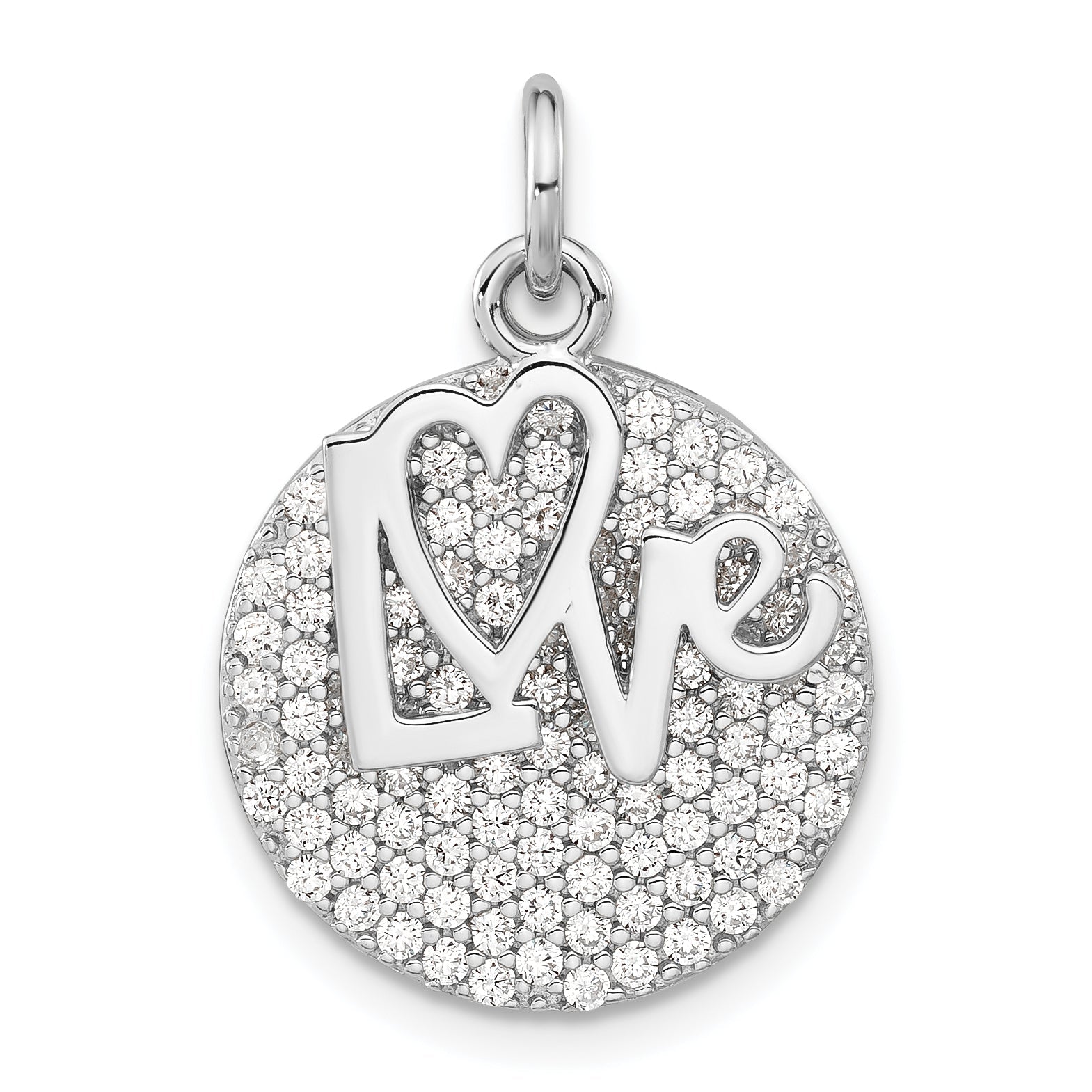 Sterling Silver Polished Cz Love Circle Pendant