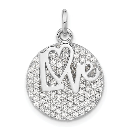 Sterling Silver Polished Cz Love Circle Pendant