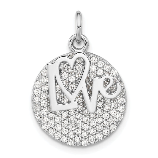 Sterling Silver Polished Cz Love Circle Pendant