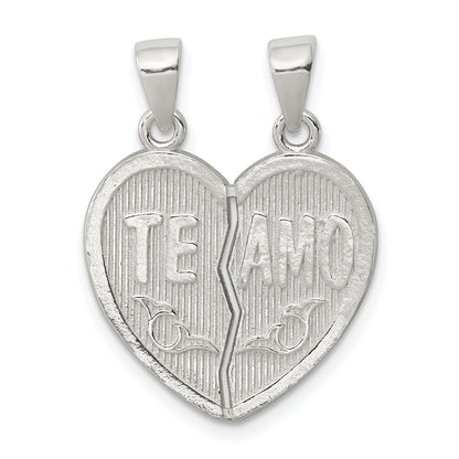 Sterling Silver Polished Te Amo Break Apart Heart Pendant