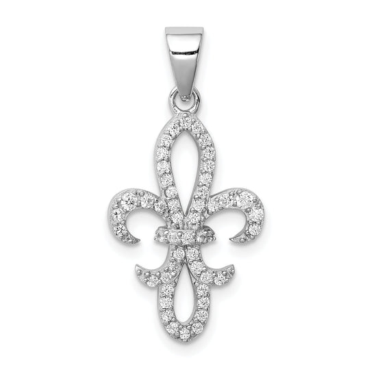 Sterling Silver Rhodium-Plated Cz Fleur De Lis Pendant