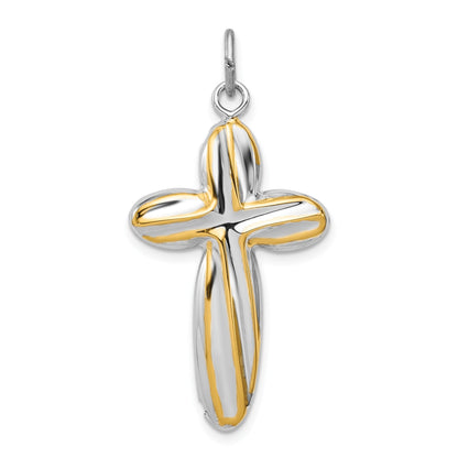Sterling Silver Rhodium-Plated & Gold-Tone Twist Cross Reversible Pendant