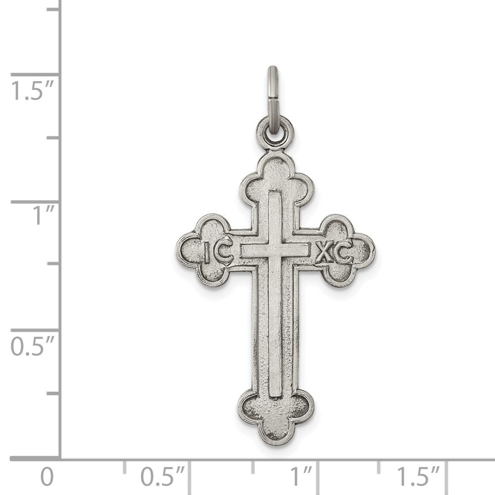 Sterling Silver Antiqued, Textured And Brushed Latin Cross Pendant