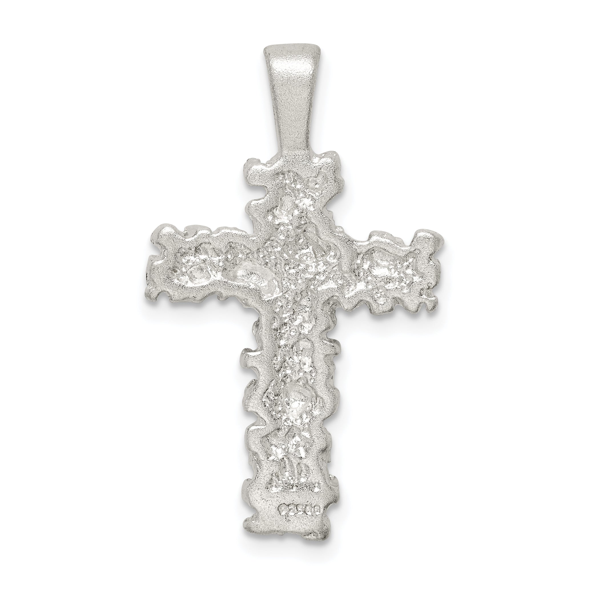 Sterling Silver Satin Finish Diamond-Cut Cross Pendant