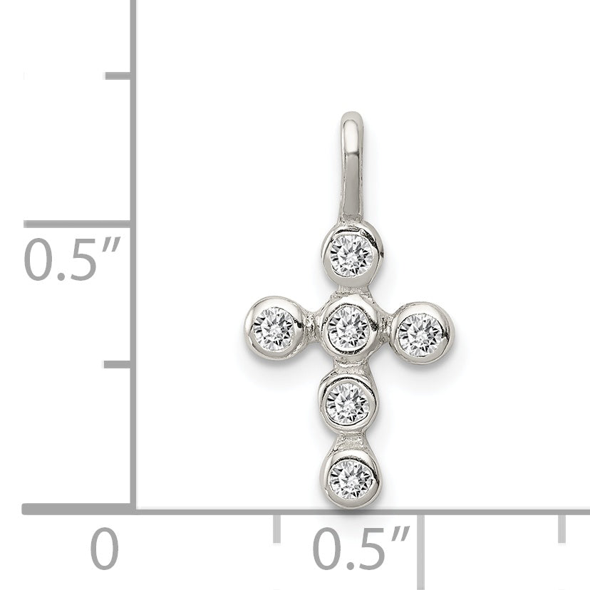 Sterling Silver Polished Cross Cz Charm