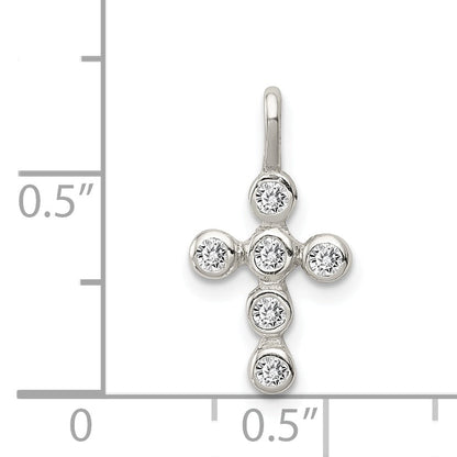 Sterling Silver Polished Cross Cz Charm