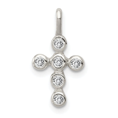 Sterling Silver Polished Cross Cz Charm