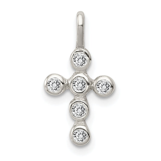 Sterling Silver Polished Cross Cz Charm