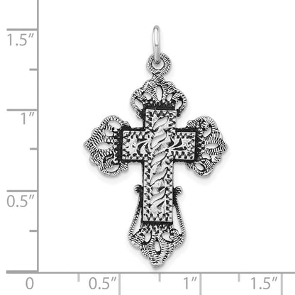 Sterling Silver Polished, Antiqued & Textured Cut-Out Cross Pendant