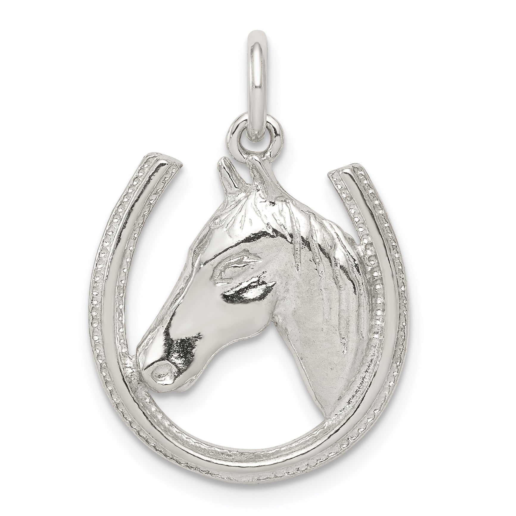 Sterling Silver Horseshoe With Horse Head Pendant