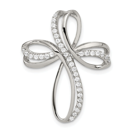 Sterling Silver Rhodium-Plated Polished Cz Cross Chain Slide