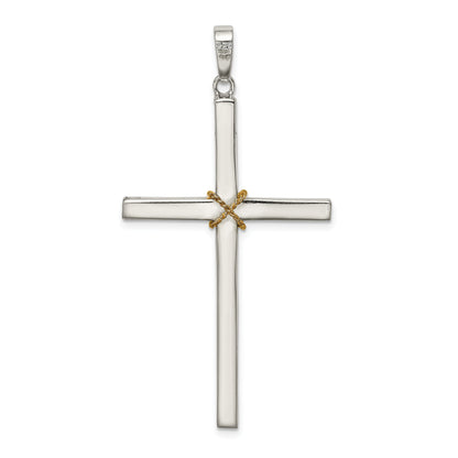 Sterling Silver Polished W/Gold-Plated Rope Hollow Crucifix Pendant