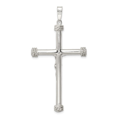 Sterling Silver Polished Textured Hollow Crucifix Pendant