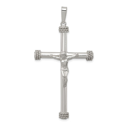 Sterling Silver Polished Textured Hollow Crucifix Pendant