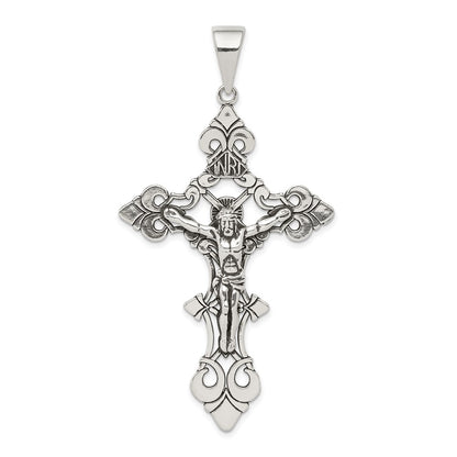 Sterling Silver Antiqued Large Inri Crucifix Pendant