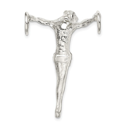 Sterling Silver Polished Jesus Cross Chain Slide Pendant