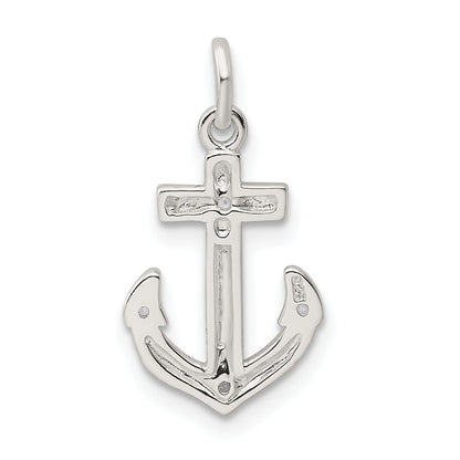 Sterling Silver Polished Cz Anchor Pendant