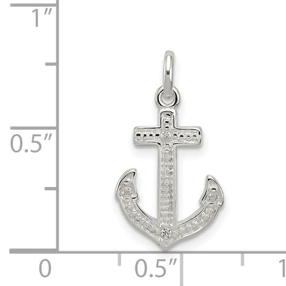 Sterling Silver Polished Cz Anchor Pendant