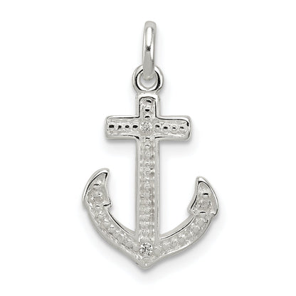 Sterling Silver Polished Cz Anchor Pendant