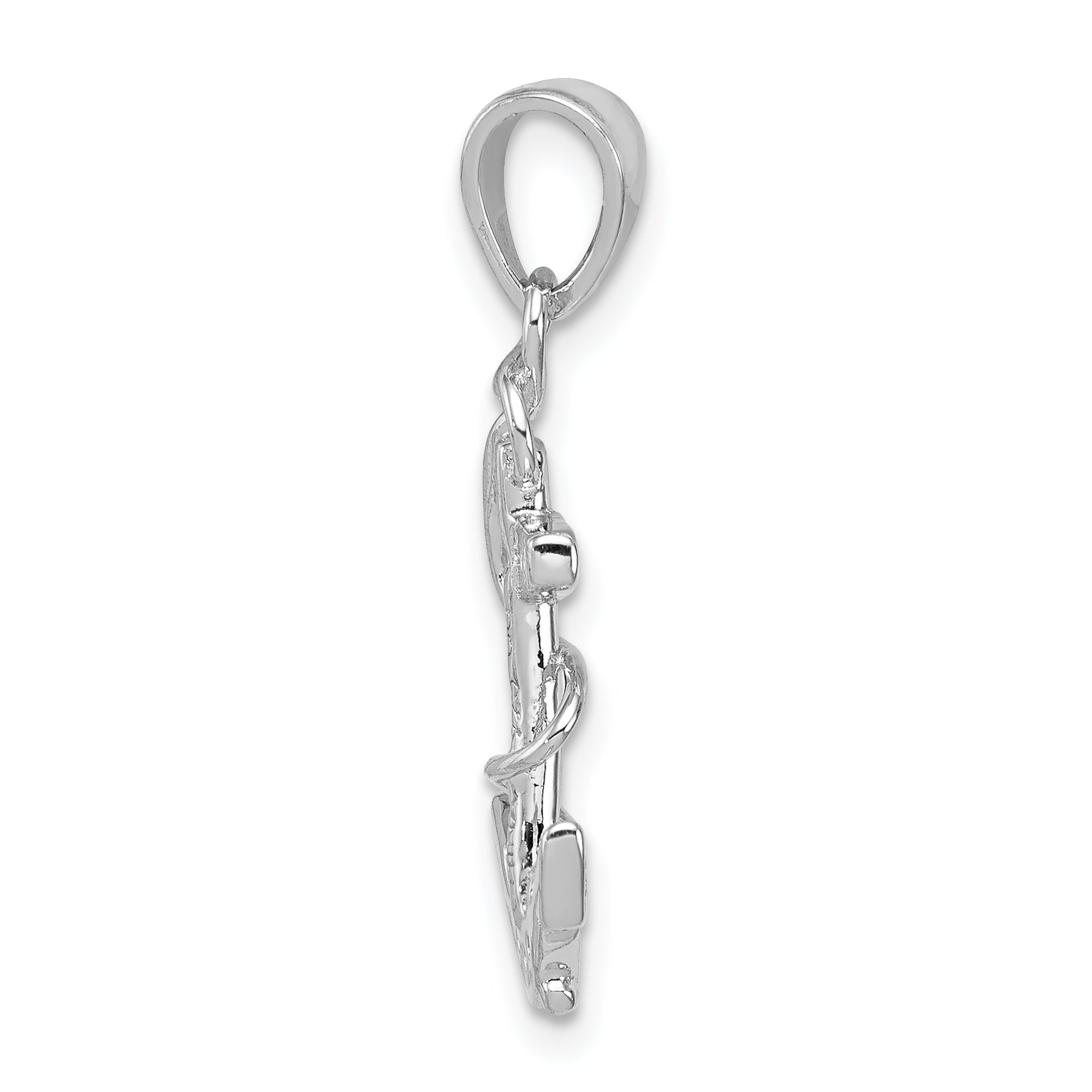 Sterling Silver Rhodium-Plated Cz Anchor Pendant
