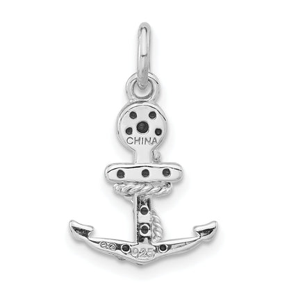 Sterling Silver Polished Crystal Mariner Cross Pendant