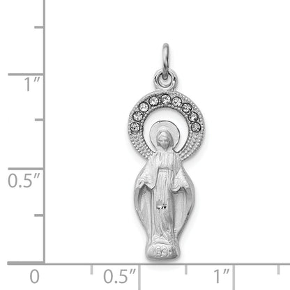 Sterling Silver Rhodium-Plated Polished & Satin Cz Miraculous Medal Pendant