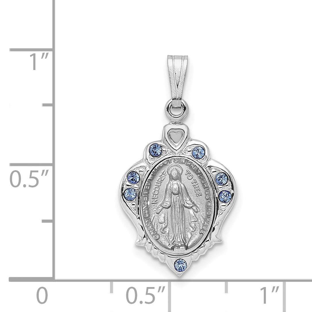 Sterling Silver Rhodium-Plated Polished Miraculous Blue Cz Pendant