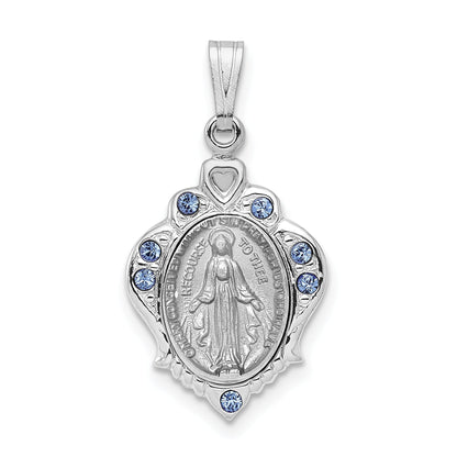 Sterling Silver Rhodium-Plated Polished Miraculous Blue Cz Pendant