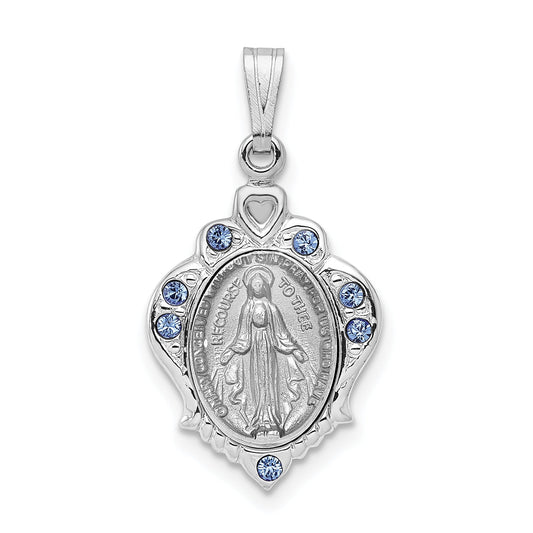 Sterling Silver Rhodium-Plated Polished Miraculous Blue Cz Pendant