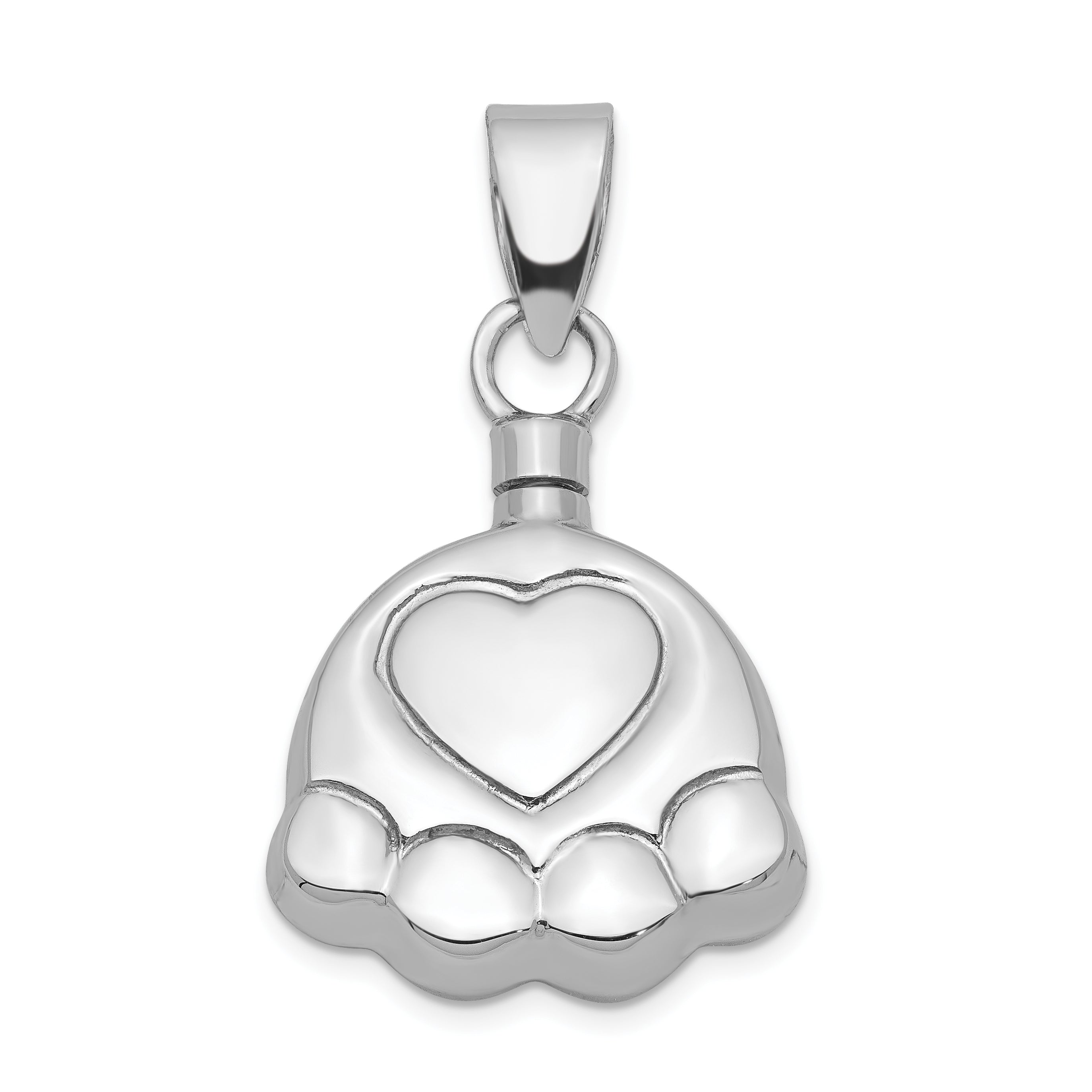 Sterling Silver Rhodium-Plated Polished Puppy Paw Ash Holder Pendant