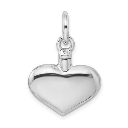 Sterling Silver Rhodium-Plated Polished Puffy Heart Ash Holder Pendant