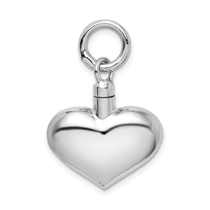 Sterling Silver Rhodium-Plated Polished Puffy Heart Ash Holder Pendant