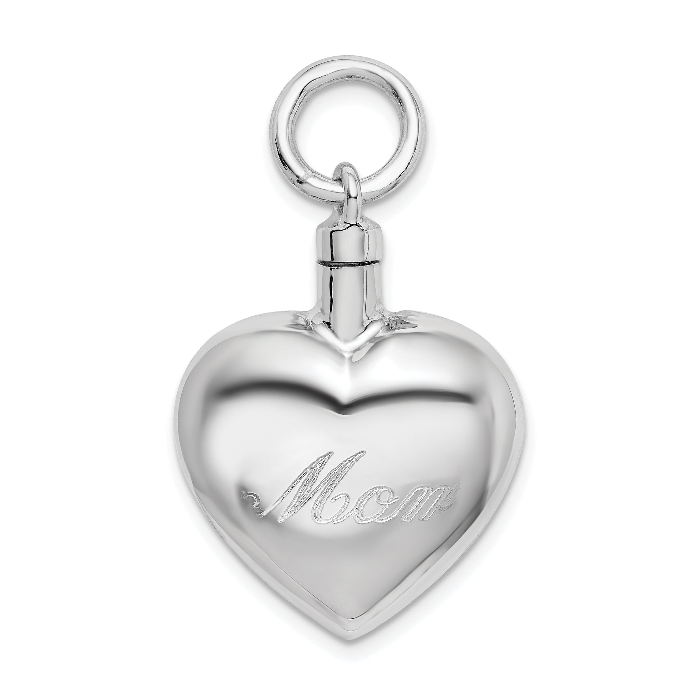 Sterling Silver Rhodium-Plated Polished Heart Ash Holder Pendant