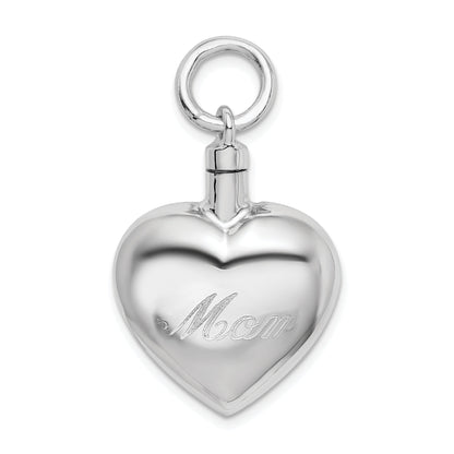 Sterling Silver Rhodium-Plated Polished Heart Ash Holder Pendant